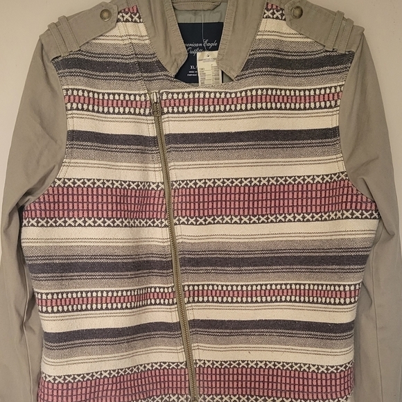 NEW! AMERICAN EAGLE OUTFITTERS Twill Aztec Moto Jacket XL. - Picture 4 of 6